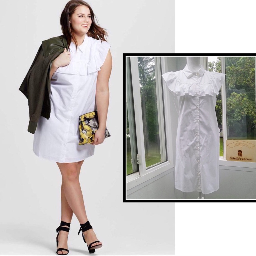 Who What Wear White Ruffle Pioneer Shirtdress